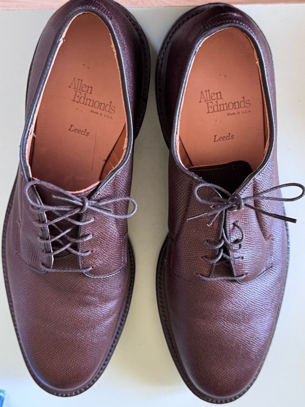 Allen Edmonds Men's Dark Brown Pebbled Leather Derbys